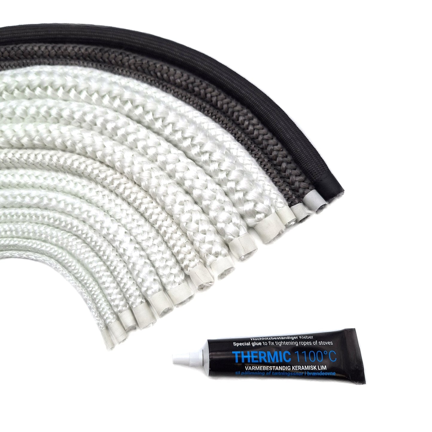 2m Stove Fire Rope Seal & Glue Kit Door Glass Fibre Wood Log Burner 3-18mm - Fire Brick King
