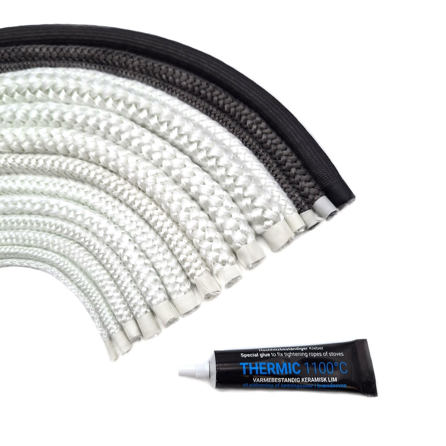 2m Stove Fire Rope Seal & Glue Kit Door Glass Fibre Wood Log Burner 3-18mm - Fire Brick King